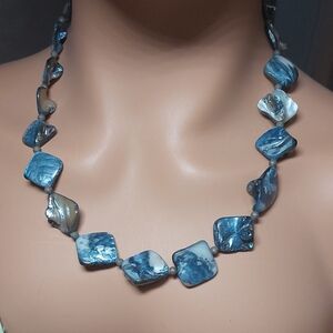 Artisan Blue Dyed Abalone Shell Bead Toggle Necklace 20"